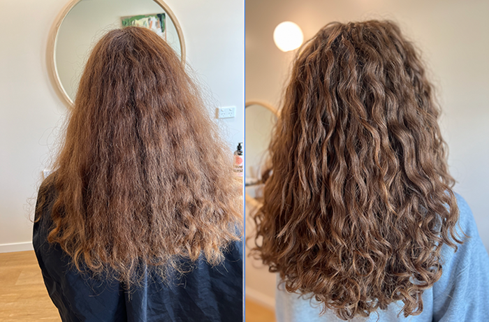 Before and after curly hair