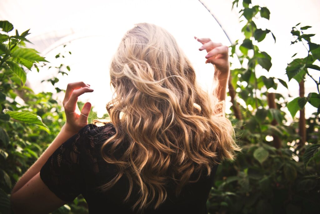 Lady with long blonde way hair